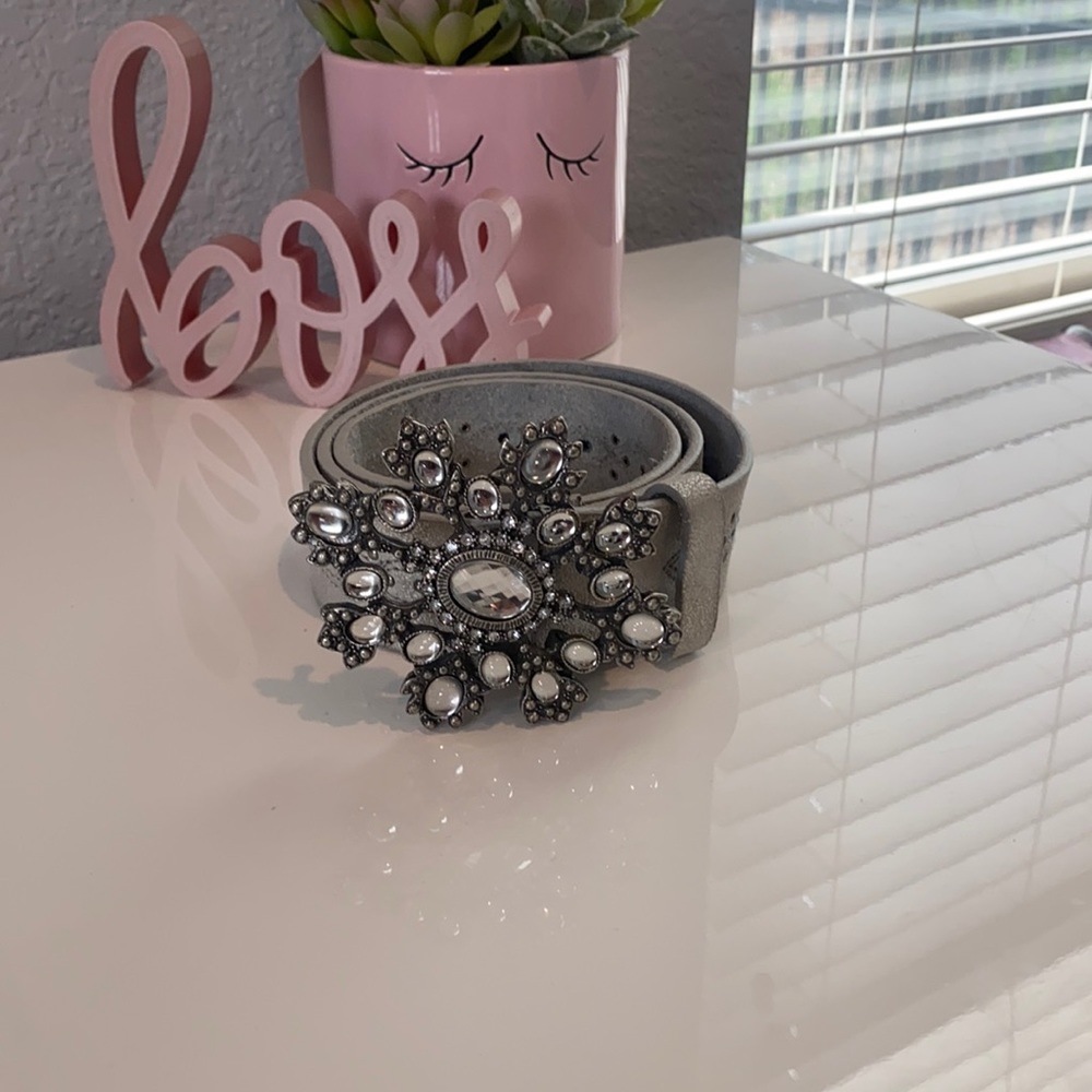 Silver Belt with Crystal Buckle